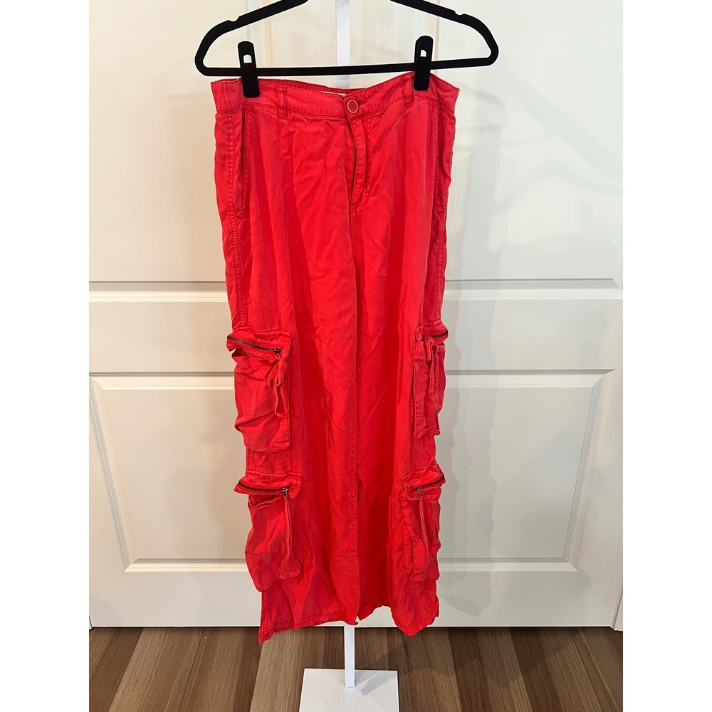 Risen Relaxed Tencel Cargo Wide-leg Pants Women's Red Large super soft